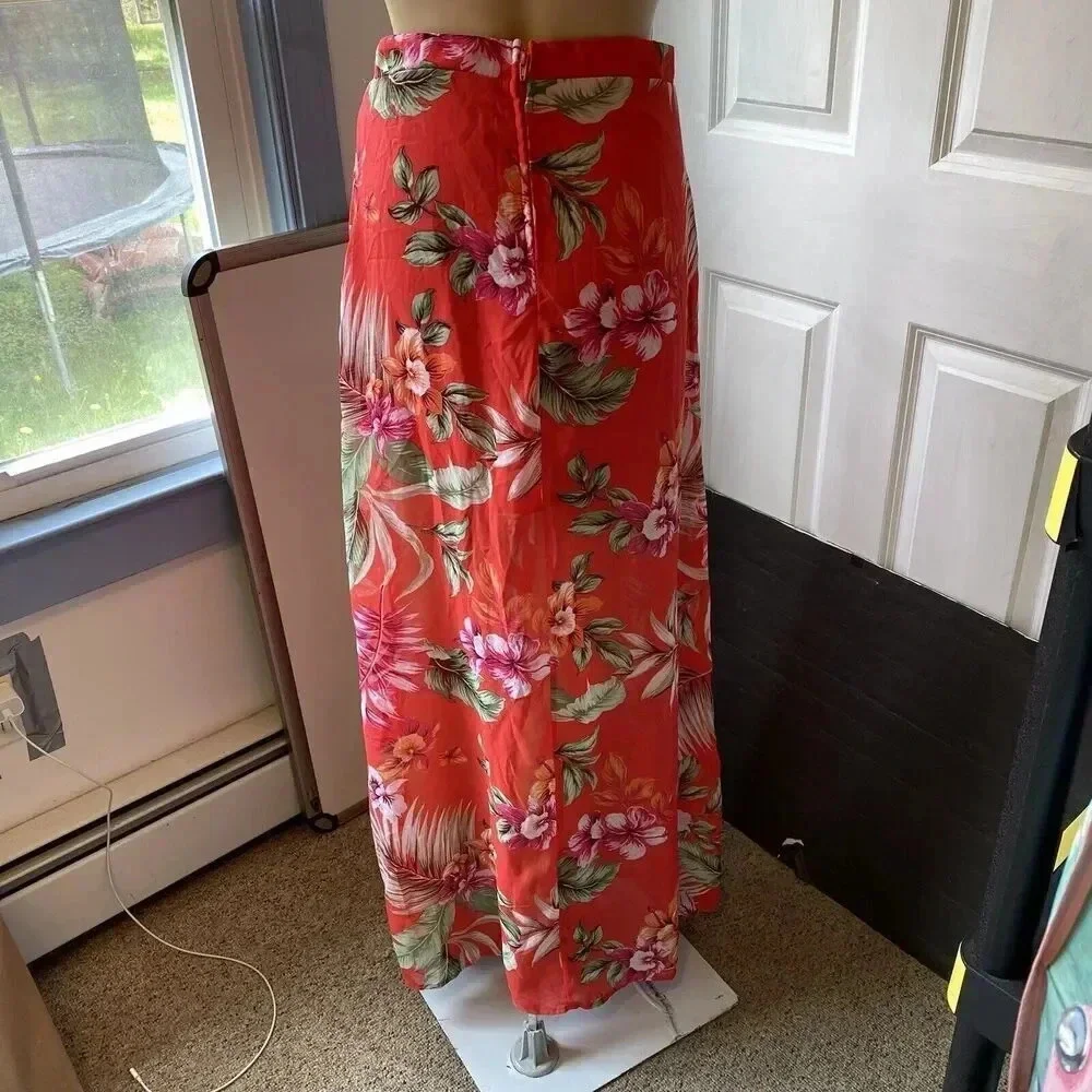City Studio Women's 7/M Pink Floral Double-Slit Maxi Skirt Beach Summer Vacation